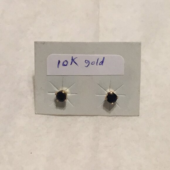 Vintage & very lovely 10K gold & sapphire stud earrings - Picture 1 of 10